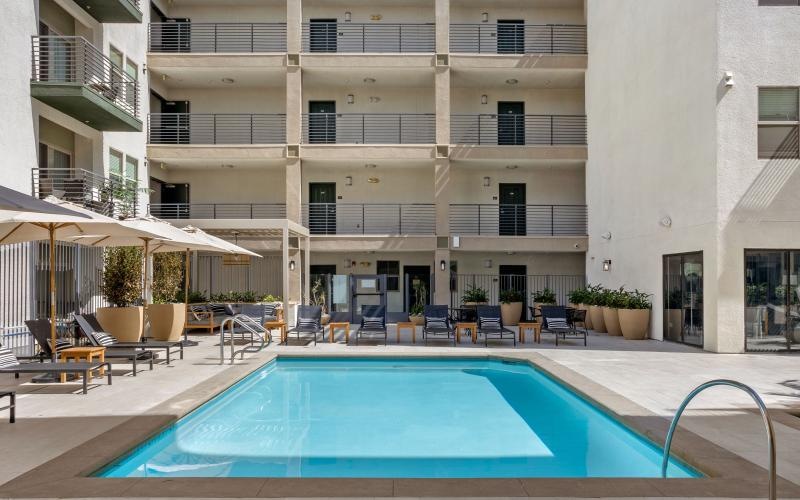 a pool in a courtyard