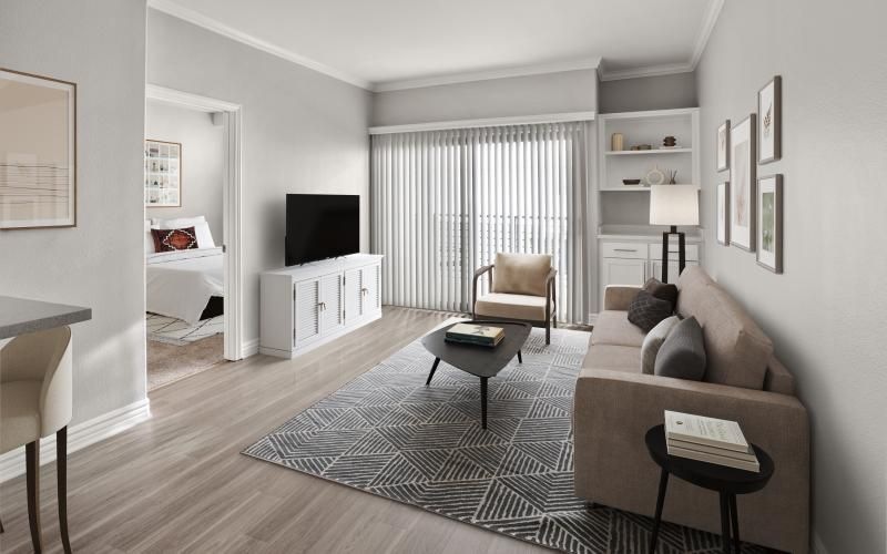 a living room with a couch and a table