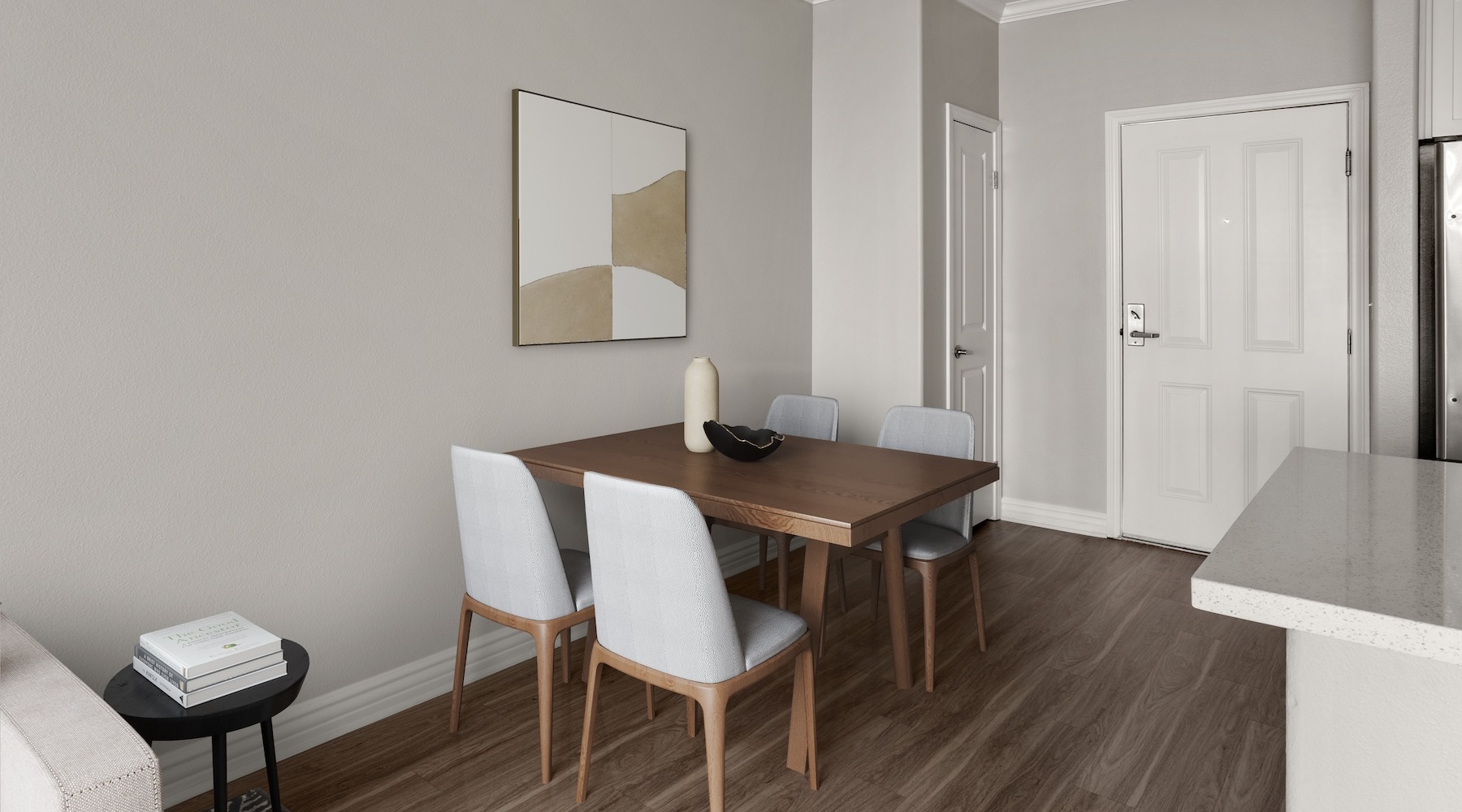 dining area on wooden flooring